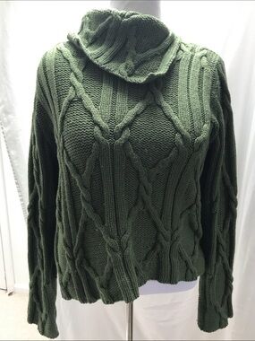 Paul James Wool Chunky Cable Knit Sweater Womens Large Green Long Sleeve